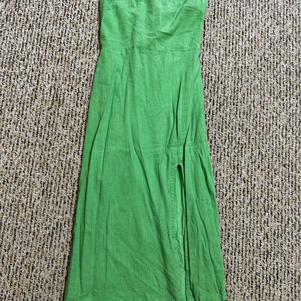 SNDYS Green Strapless Linen Maxi Dress with Slit | Size M